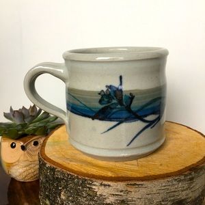 Handmade Blue Iris Salt Clay Glazed Pottery Mug
